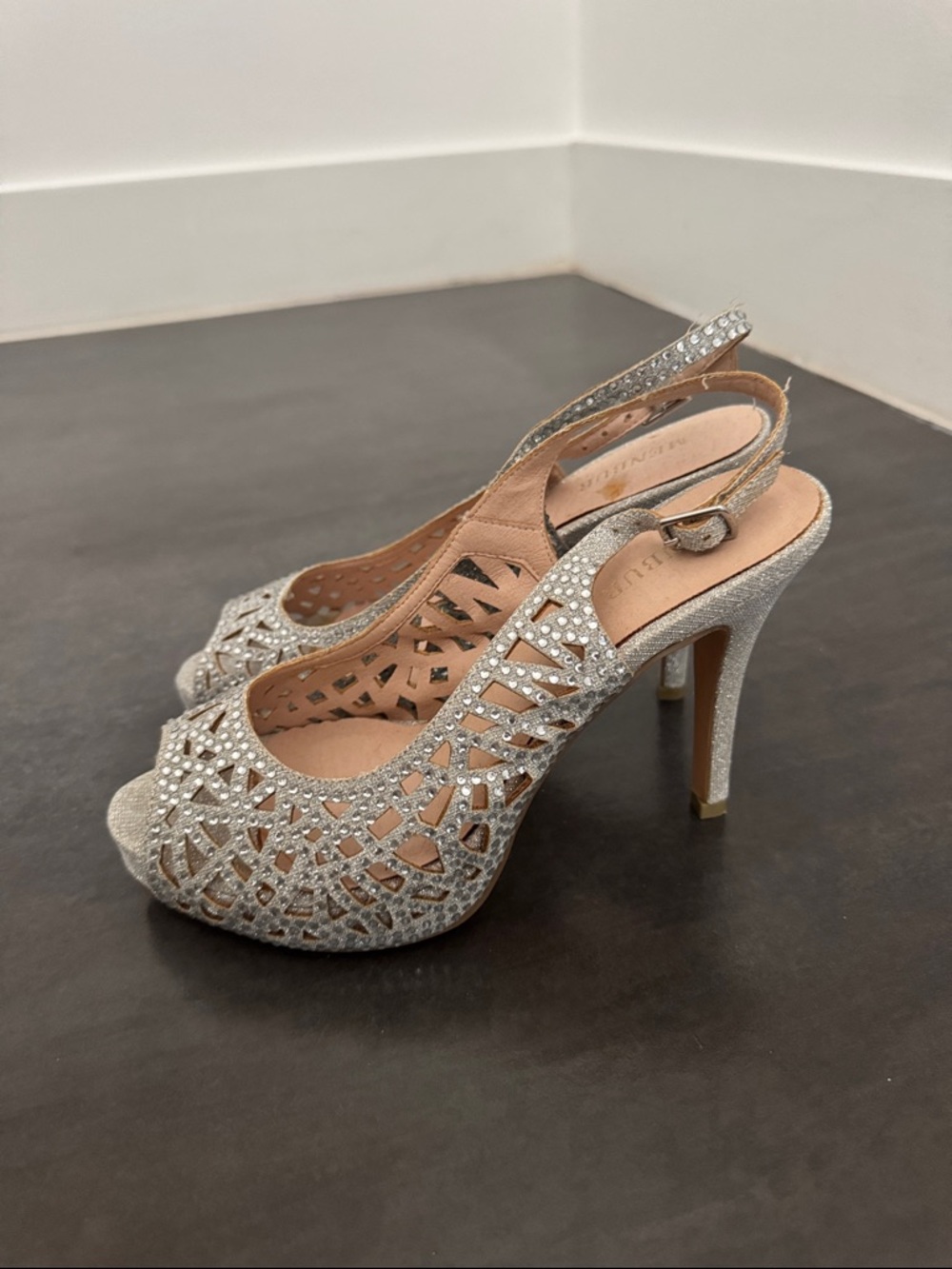 Glitter Cutout Slingback High Heels - Silver